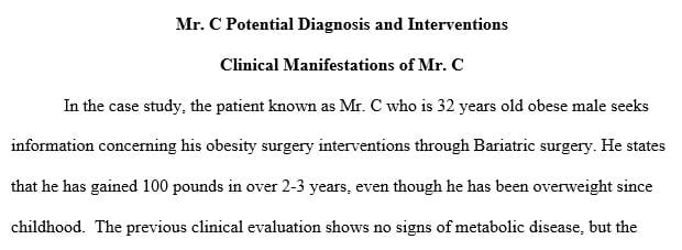 Describe the potential health risks for obesity that are of concern for Mr. C.