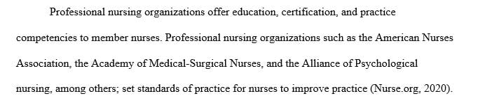 Discuss how professional nursing organizations support the field of nursing