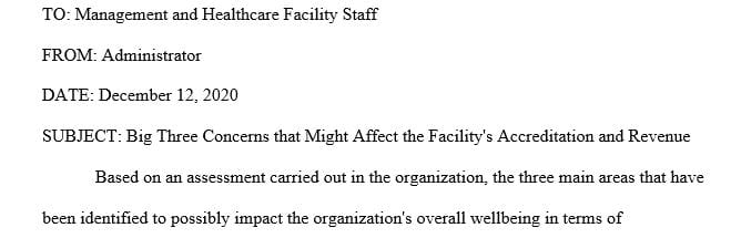 Discuss the 3 areas of concern and how these can affect accreditation or financial status of the organization.