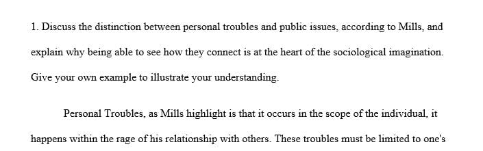 Discuss the distinction between personal troubles and public issues