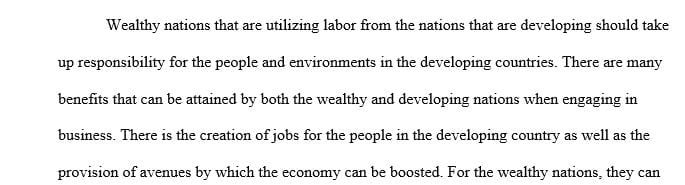 Do wealthy nations using the labor of developing nations have responsibilities to the people and environment of that country