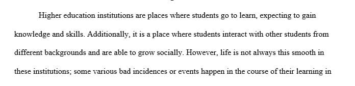 Identify an event that occurred on a college campus within the last five years that had a negative impact on the College.