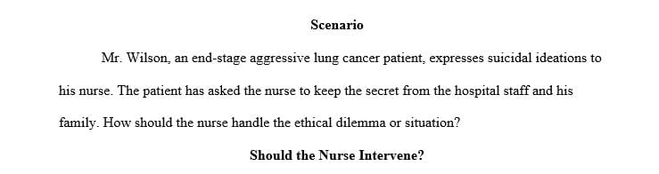 If the nurse knows of Mr. Wilsons’ plan for rational suicide, would the nurse be obligated to intervene