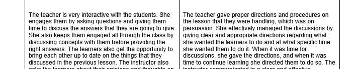 Record what you see and hear and link your observations to a component of teaching.