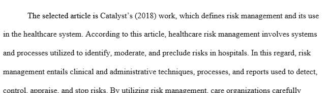 Select an article which discusses performance-based trends in patient safety risk management or quality management in health care organizations