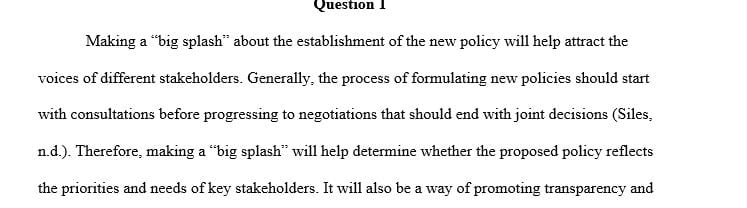 The pros and cons of attempting to make a “big splash” to appease your organization’s stakeholders in the establishment of new policy