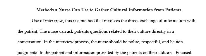 What are the methods a nurse can use to gather cultural information from patients