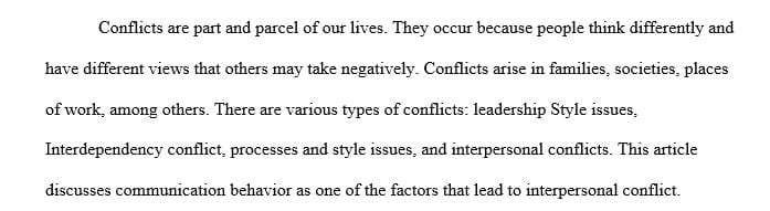 Write a 2-3 page article on interpersonal conflict