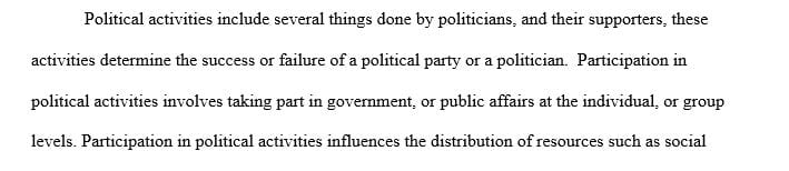 Write three paragraphs about the types of political activities for which people in your age group are likely to be engaged.