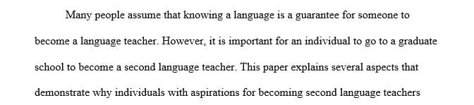 Your hometown newspaper has asked you to write a short article on becoming a second language teacher.