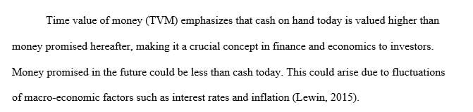 Time value of money is the idea that money now is worth more than an equal amount later