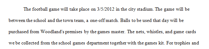 Create a plan for a sporting event of your choice.