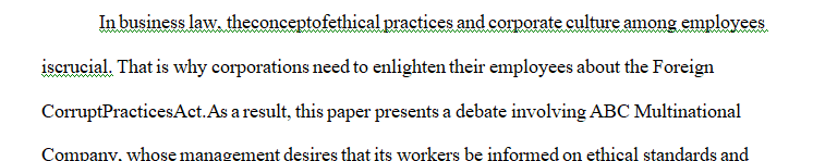 Create either a handout, job-aid, poster, or flier to educate employees on the Foreign Corrupt Practice Act.