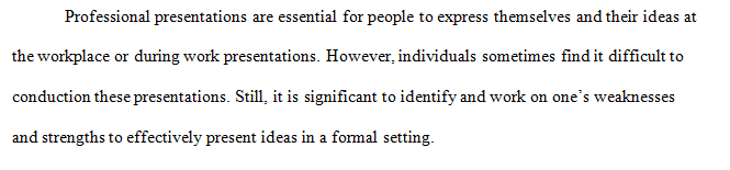 Discuss one personal strength and one weakness you have regarding professional presentations.