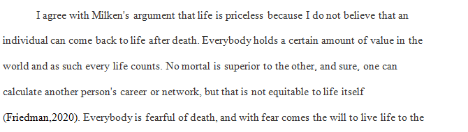 Do you agree with Milken's view and his argument that a life is priceless