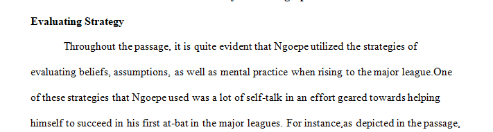 How do you think Ngoepe may have used the strategies of evaluating beliefs and assumptions and mental practice during his rise to the major league