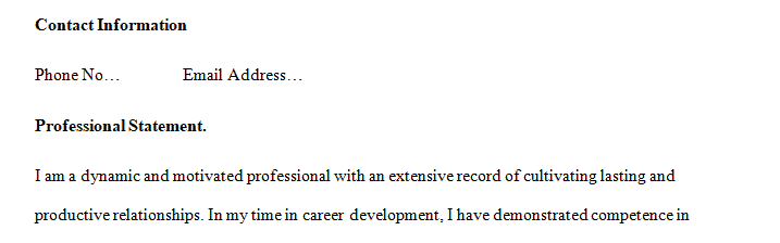 Prepare a well-formatted 1-page resume that includes the following