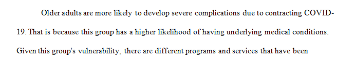 Write 250 words essay about the programs and services specialized for the Elderly Community.