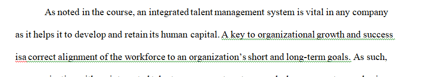 Description of an organization with an integrated talent management system