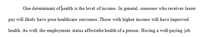 Select and analyze 1 determinant of health within the concept of its impact to the U.S. health care system.