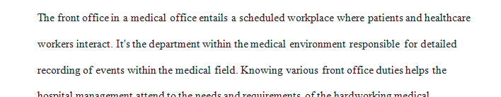 Describe front office operations in a medical office.