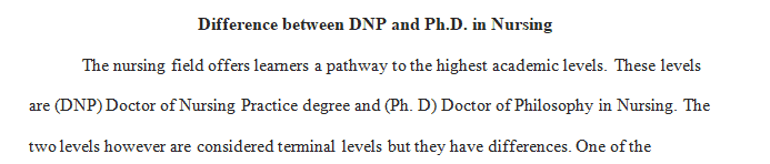 Discuss the difference between a DNP and a PhD in nursing.