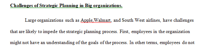 Explain what the major challenges of strategic planning are for large complex organizations