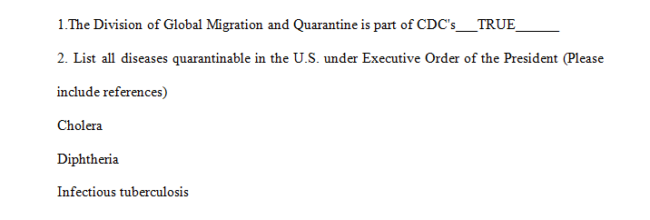 List all diseases quarantinable in the U.S. under Executive Order of the President
