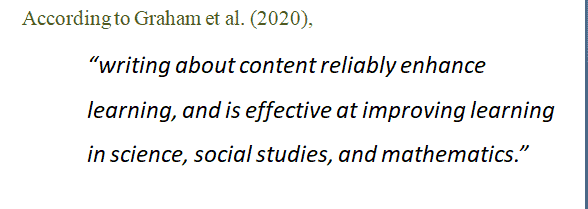 Rationale of how writing standards can support learning in all content areas