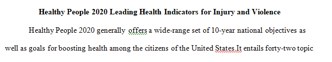 Review the Healthy People 2020 Leading Health Indicators for INJURY and VIOLENCE