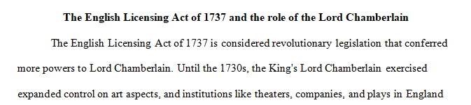 The English Licensing Act of 1737 and the role of the Lord Chamberlain