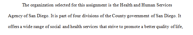 Visit an agency and complete a two page report about the agency in San Diego, CA