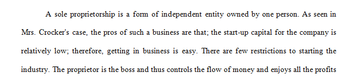 Which business structure would you recommend to Mrs. Crocker and why