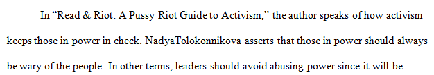 Write at least 200 words that connect Nadya Tolokonnikova's ideas and stories