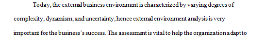 Evaluating the external environment that the company does business in is critical to the process of developing a company’s strategy.