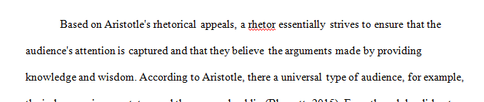 Explain how Aristotle’s view of audience relies on ethos pathos and topos.