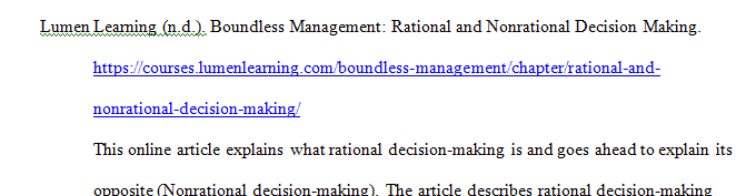 Explain the Rational Decision making and its application to organization performance. 