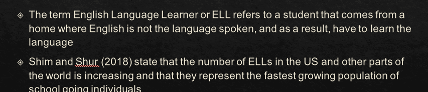 Explaining various cultural, sociocultural, psychological, or political factors that affect the learning of early childhood ELLs