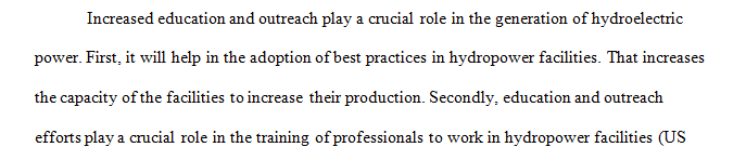 How are this education and outreach is considered a key component pertaining to hydropower electric and generation