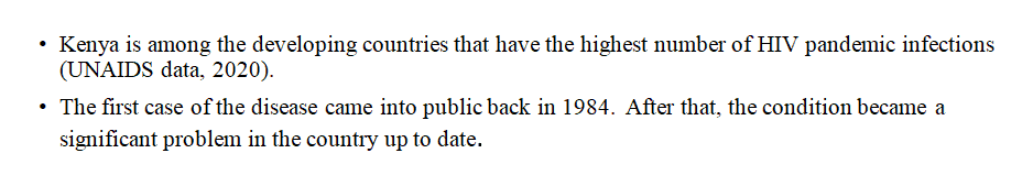 Research communicable disease: HIV/AIDS in a developing country.