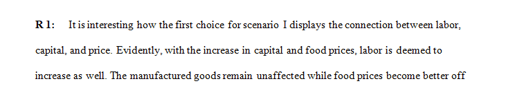 Talk about scenario 1 price of food increases; price of manufactured goods stays the same.
