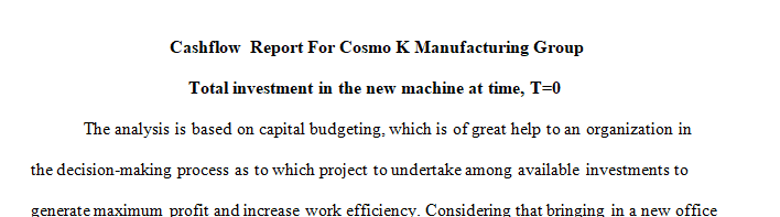 What is the total investment in the new machine at time = 0 (T = 0)