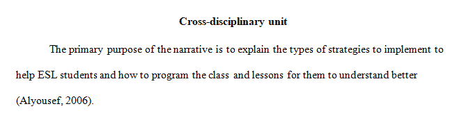 Write a 500-600 word narrative about a cross-disciplinary unit you would implement in your classroom.