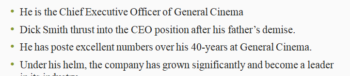 Describe the CEO and the example of the company (one to two slides).