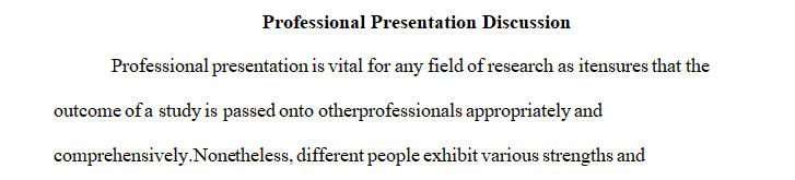 Discuss one personal strength and one weakness you have regarding professional presentations.
