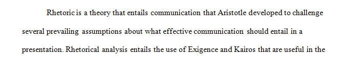 Use the rhetoric theory key terms Exigis and Kairos— for your rhetorical analysis