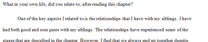 What in your own life, did you relate to, after reading this chapter