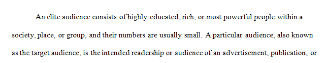 What is the difference between an elite audience a particular audience and the public sphere