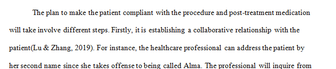 Alma Faulkenberger is an 85-year-old female outpatient sitting in the waiting room awaiting an invasive pelvic procedure