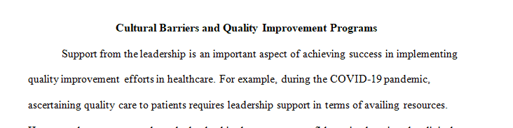 Cultural Barriers and Quality Improvement Programs